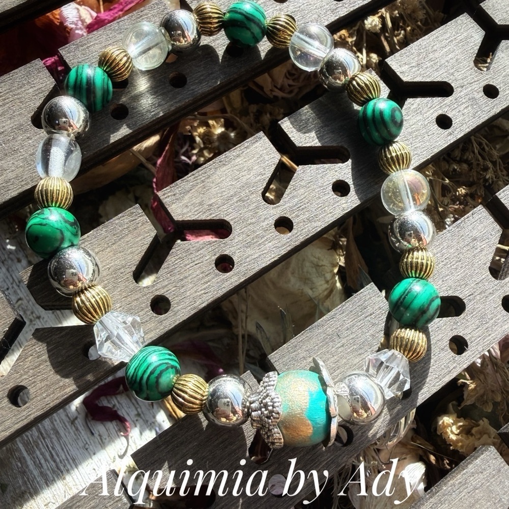 Malachite silver statement vintage style bracelet